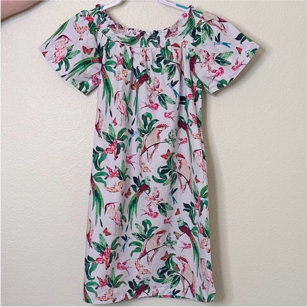 Ann Taylor Factory Off Shoulder Tropical Novelty Bird Print Dress Mini NWOT